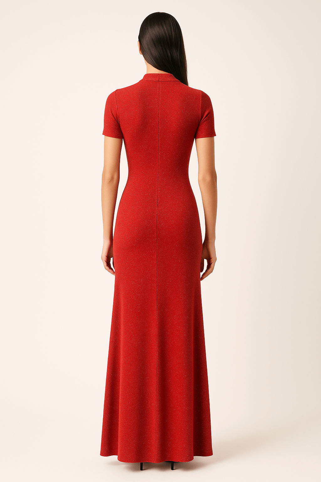 Keyhole Detailed Sparkly Slim Fit High Neckline Maxi Dress AV-IMD2606RD