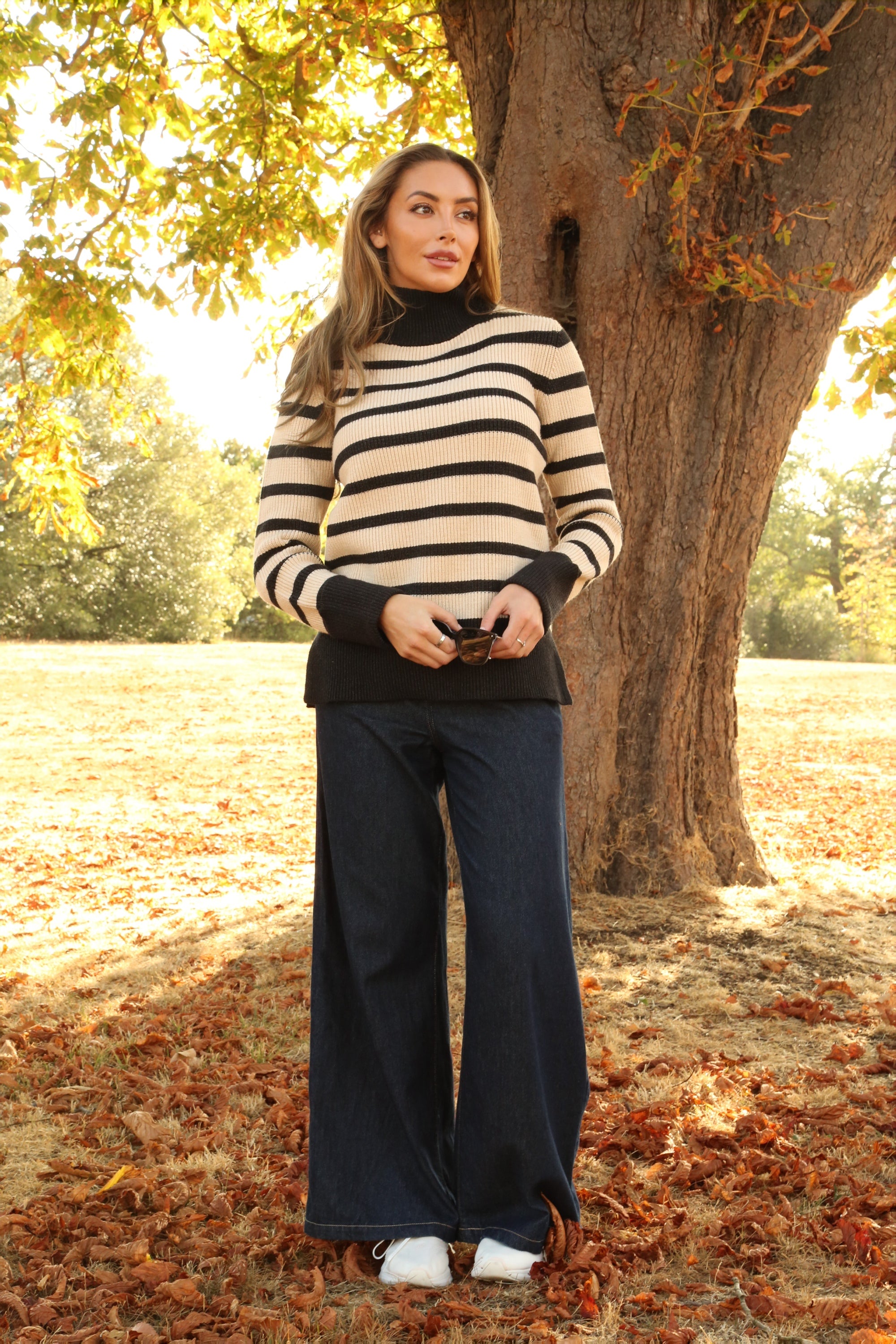 Black Striped Turtle Neck Knit Jumper KN0000528