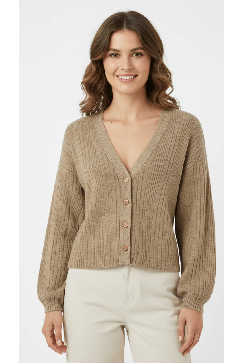 Lightweight Classic Front Button Ribbed V-Neck Top AV-NCB490-TOP