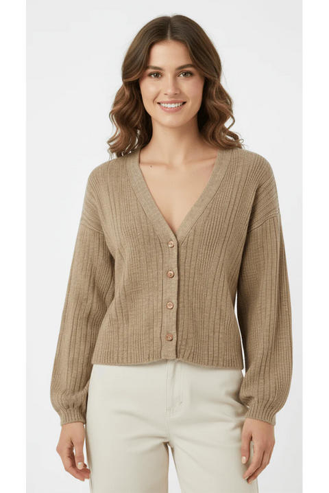 Lightweight Classic Front Button Ribbed V-Neck Top by Avinci