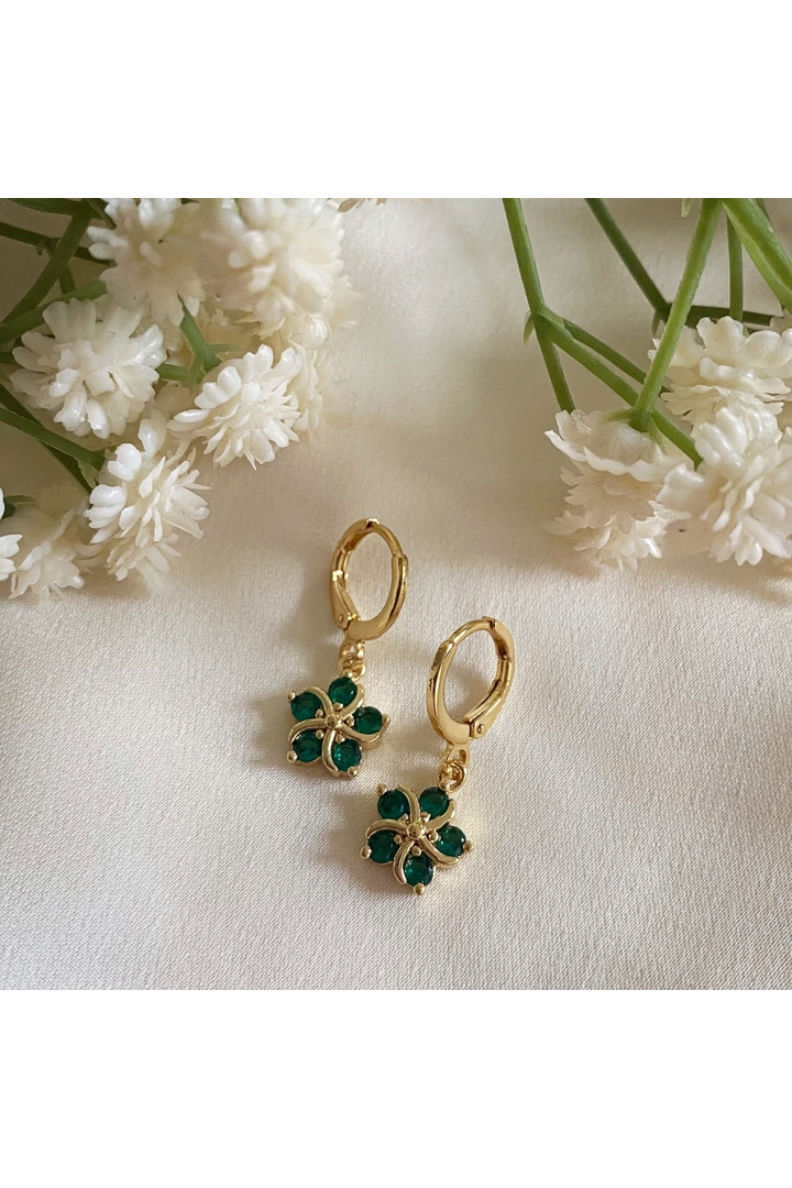 Lila Green Floral Huggie Hoop Earrings LILAGRN01