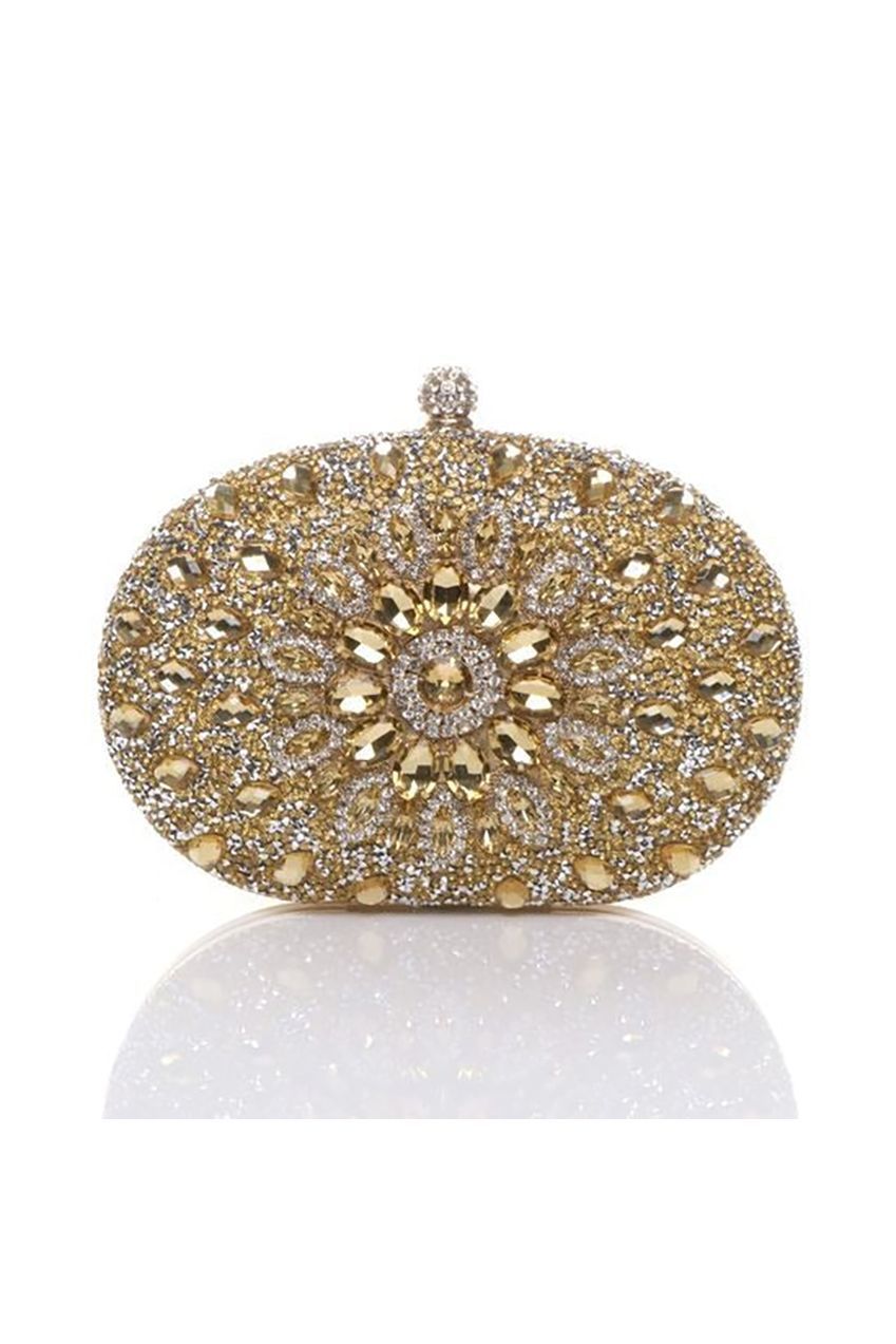 Oval Diamante Embellished Clutch Bag In Gold HB345724