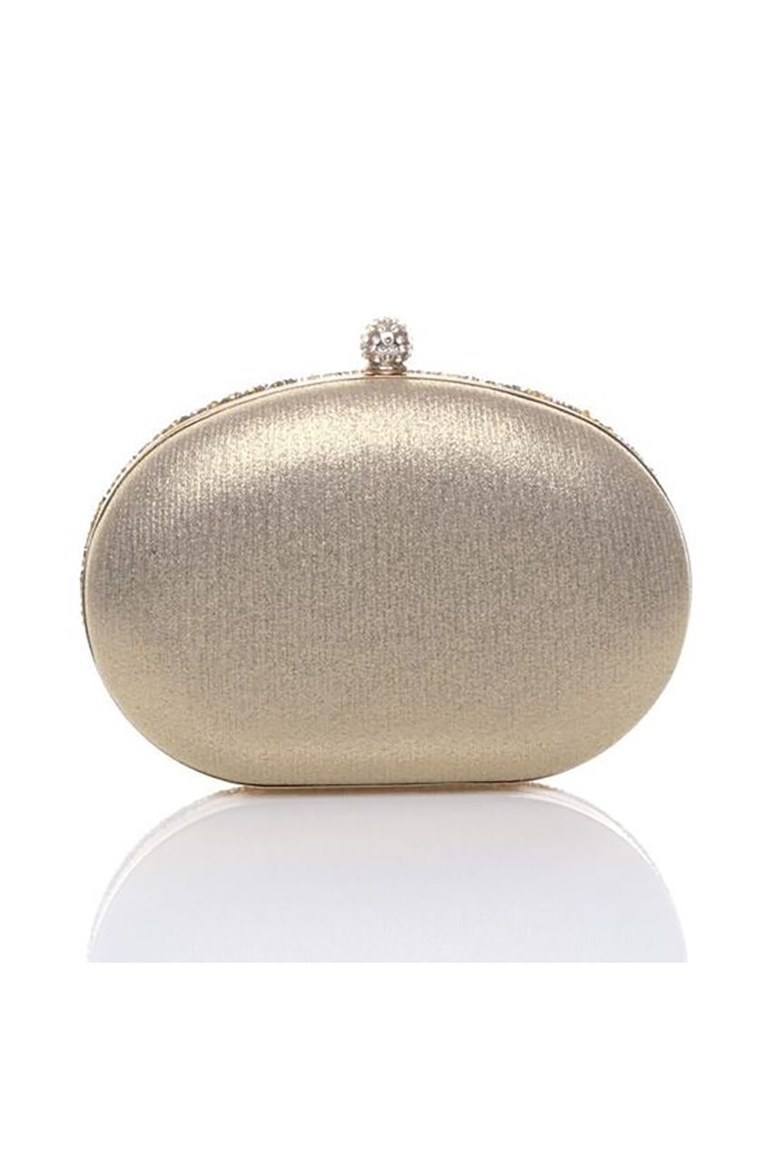 Oval Diamante Embellished Clutch Bag In Gold HB345724