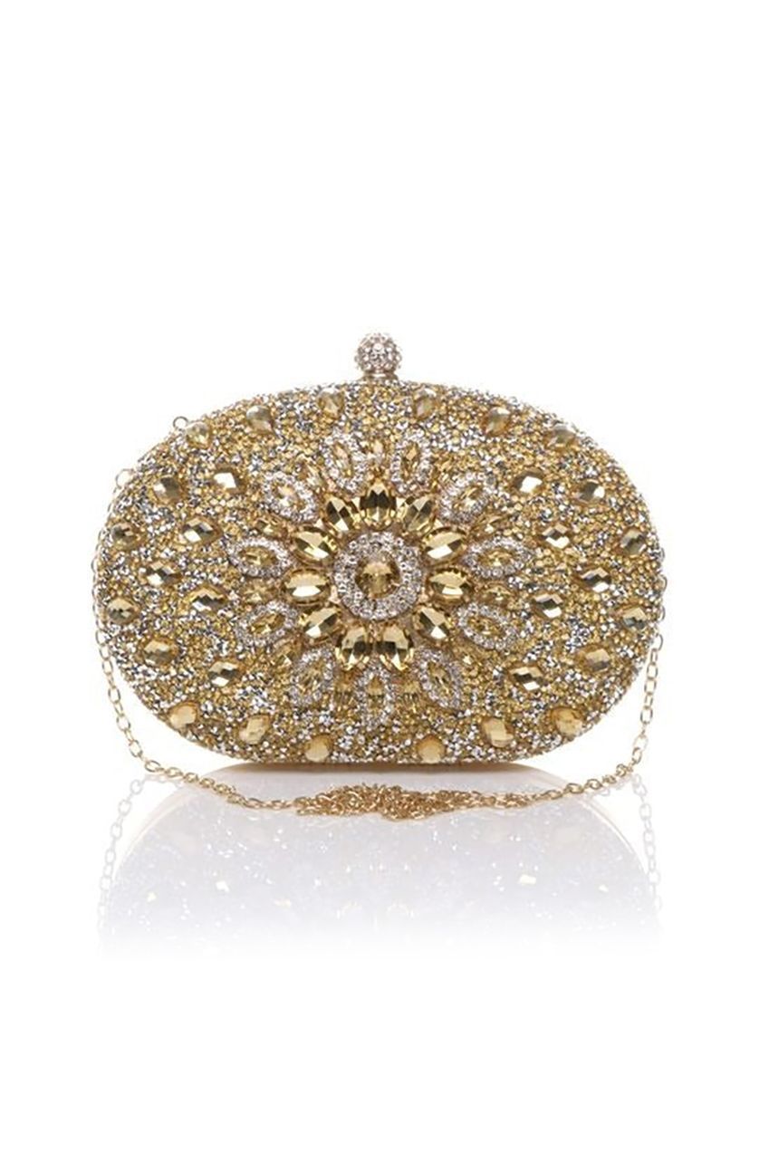 Oval Diamante Embellished Clutch Bag In Gold HB345724