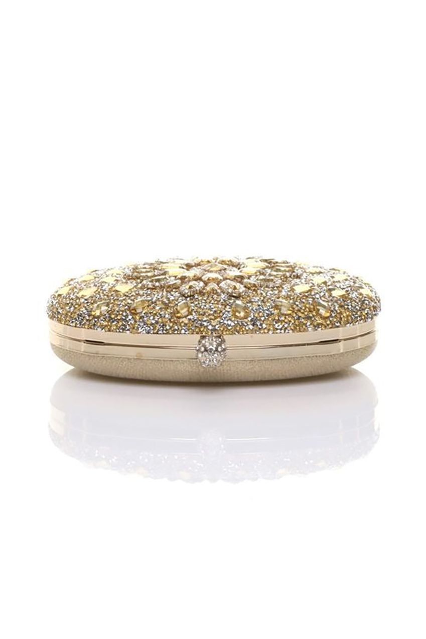 Oval Diamante Embellished Clutch Bag In Gold HB345724