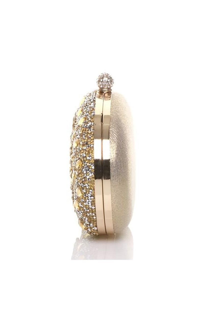 Oval Diamante Embellished Clutch Bag In Gold HB345724