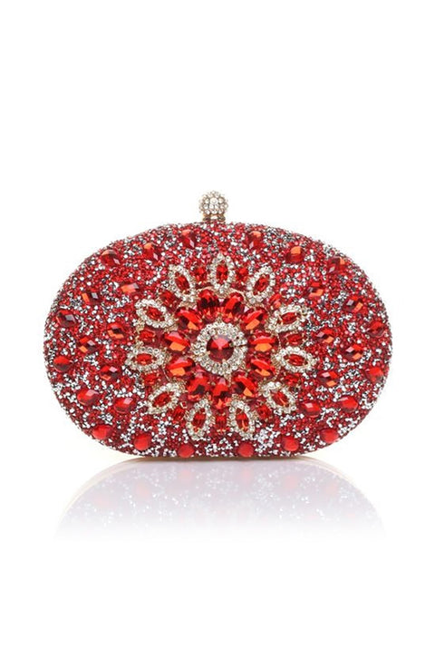 Oval Diamante Embellished Clutch Bag In Red by SVNX