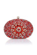 Oval Diamante Embellished Clutch Bag In Red by SVNX