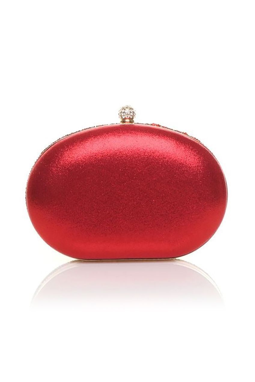 Oval Diamante Embellished Clutch Bag In Red HB345704
