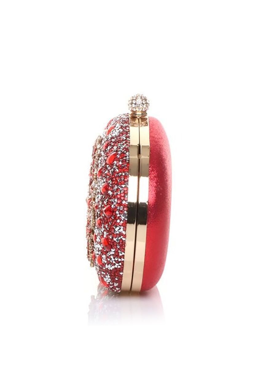 Oval Diamante Embellished Clutch Bag In Red HB345704