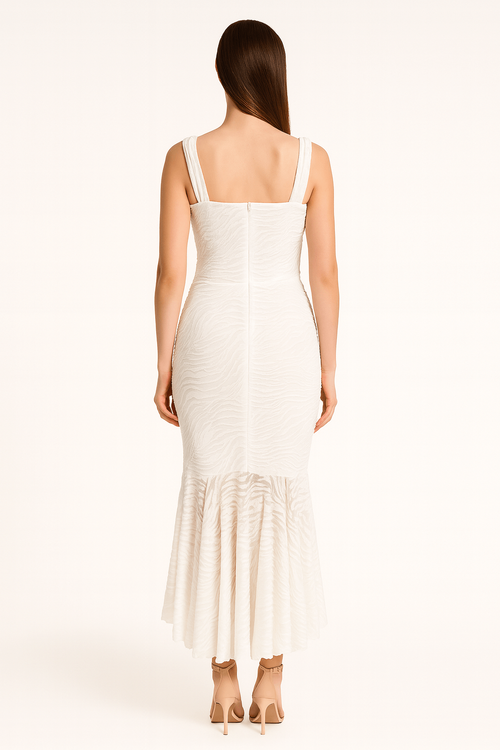 Mermaid Ruched Waist Sleeveless Flared Hem Midi Dress AV-IMD2257CM