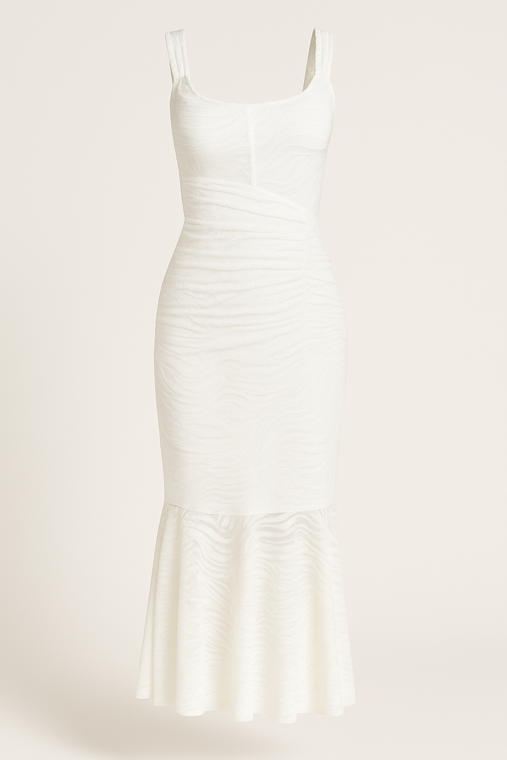 Mermaid Ruched Waist Sleeveless Flared Hem Midi Dress AV-IMD2257CM