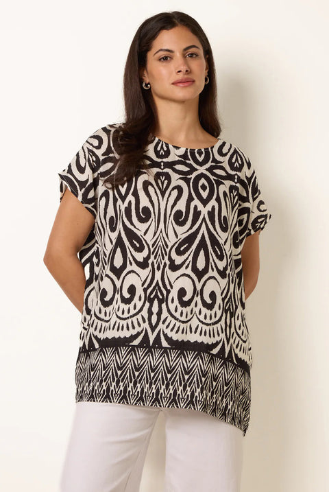 Round Neck Top With Abstract Print by Blue Vanilla