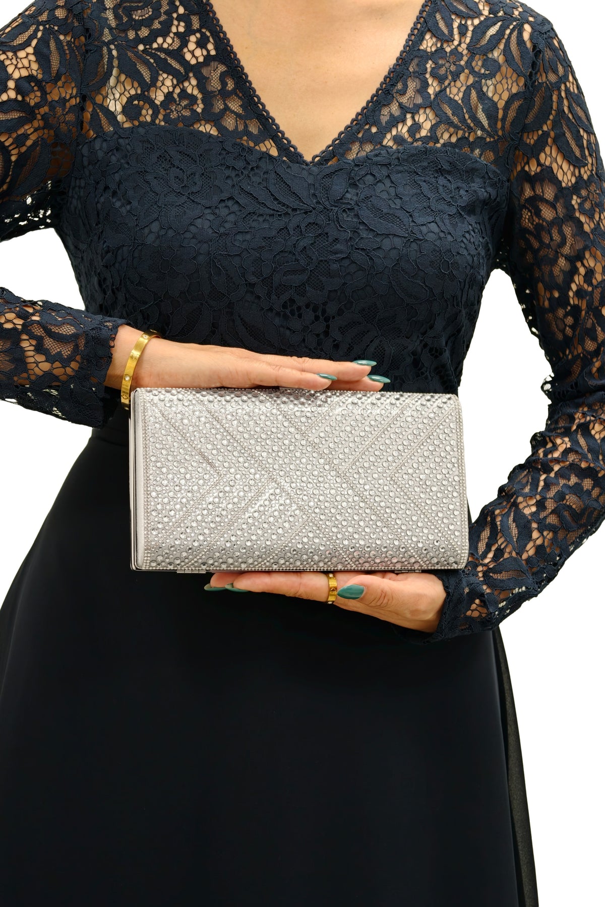 Rhinestone Embellished Box Clutch Bag AC0000717
