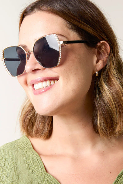 Gold - Gold Side Frame Oversized Sunglasses by Blue Vanilla