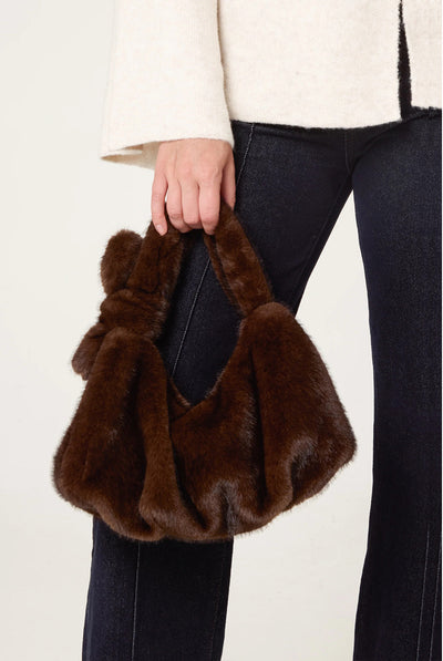 Chocolate - Faux Fur Shoulder Small Bag by Blue Vanilla