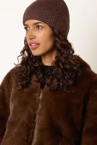 Coffee - Rhinestone Beanie by Blue Vanilla