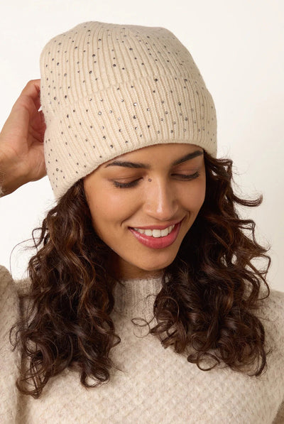 Cream - Rhinestone Beanie by Blue Vanilla
