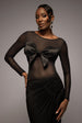 Long Sleeve Mesh Sleeveless Taffeta Bow Top - Black by Goddiva