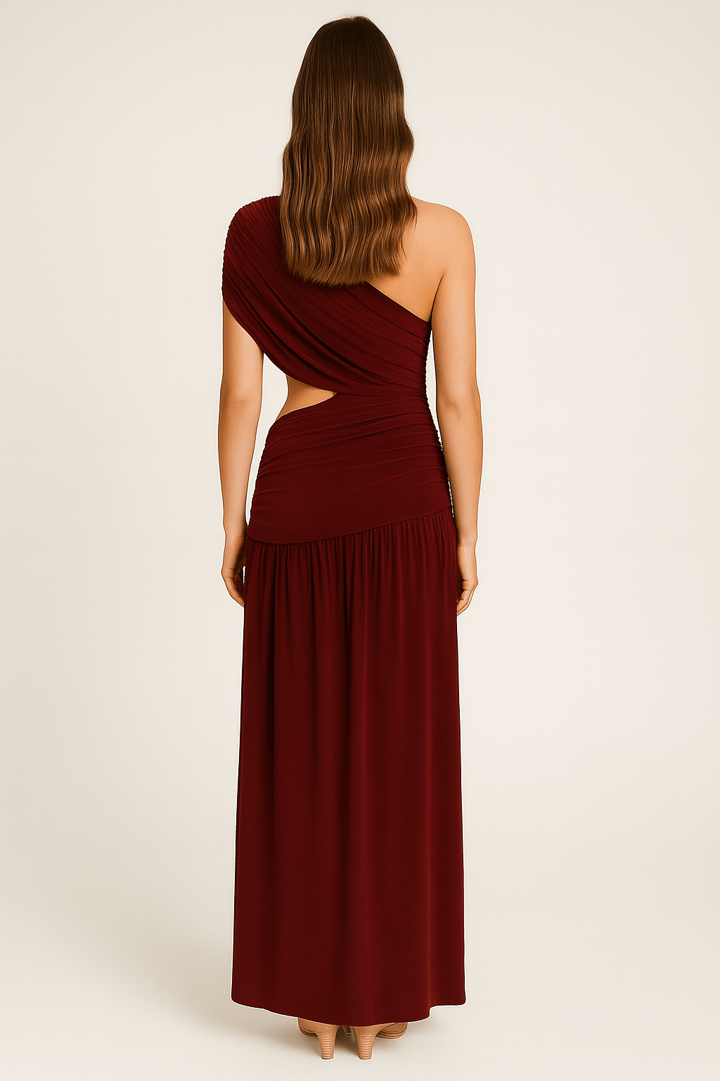 One Shoulder Draping Detailed Side Cut Out Maxi Dress AV-IMD2600WN