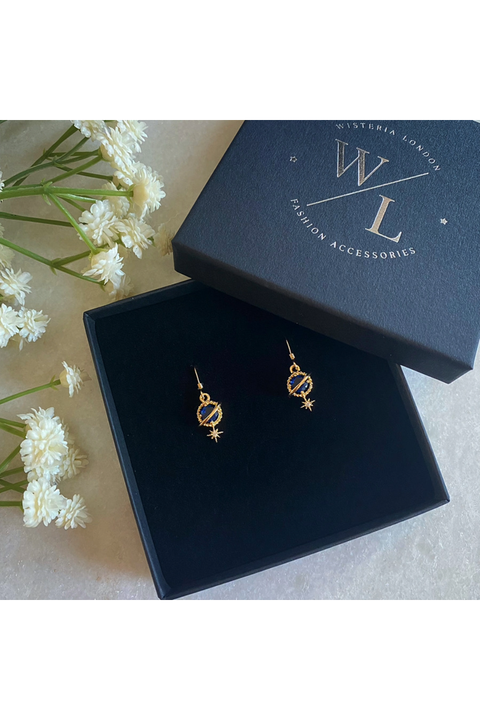 Wisteria London Orion Navy Planet And Star Earrings