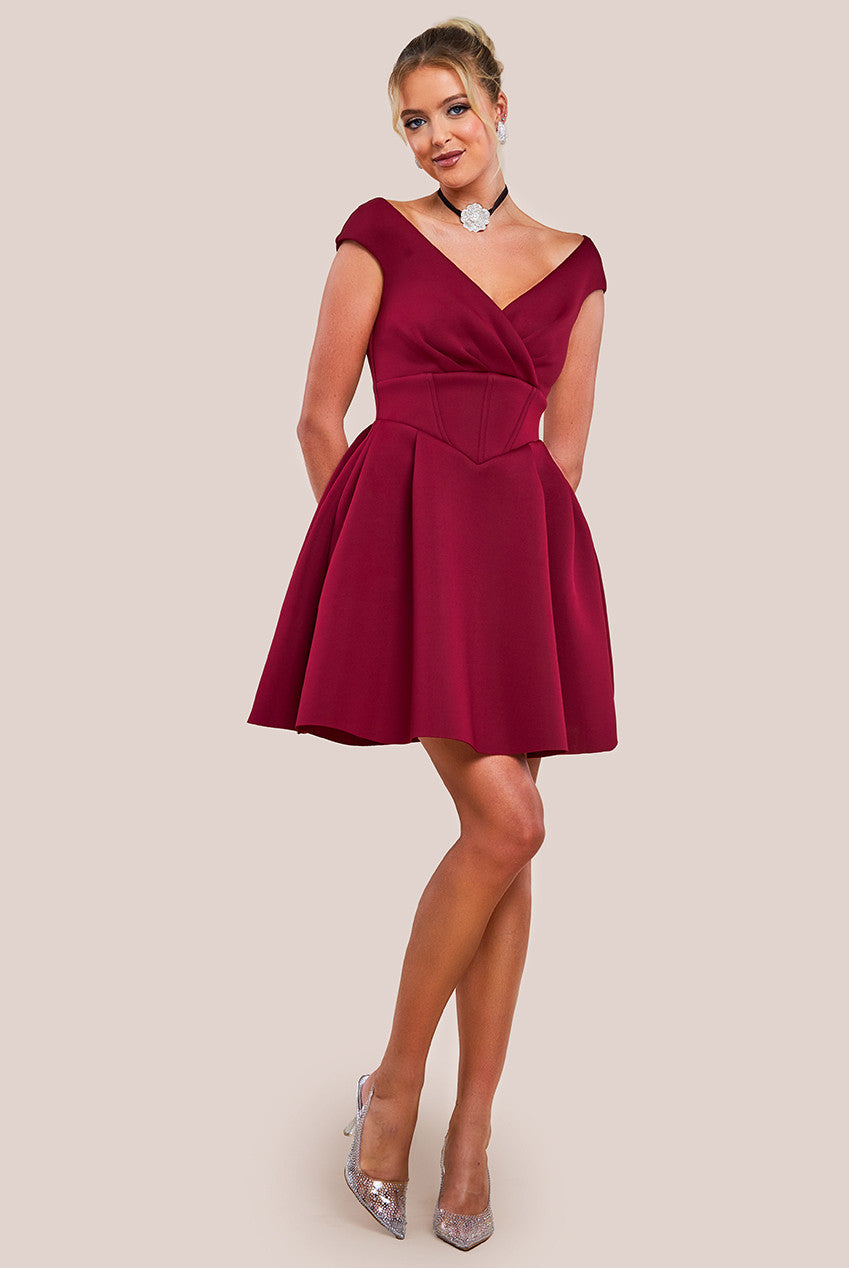 Corset Fit & Flare Mini Dress - Wine DR4537