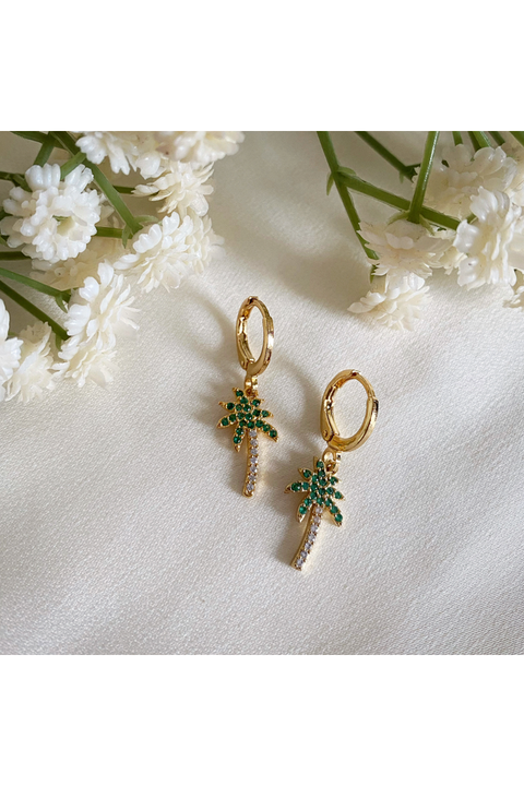 Wisteria London Palm Tree Huggie Hoop Earrings