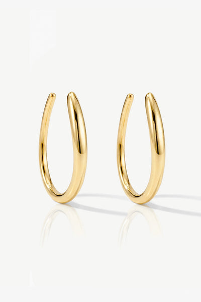 Gold - Gold Oval Pull-Through Threader Hoop Earrings by MUCHV