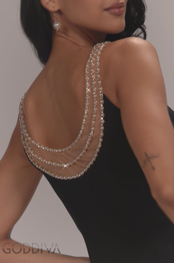 Diamante Pearl Neck Scuba Crepe Sleeveless Maxi Dress - Black DR5210