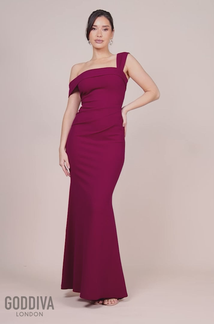 Off The Shoulder Pleated Waist Maxi Dress - Berry DR2594