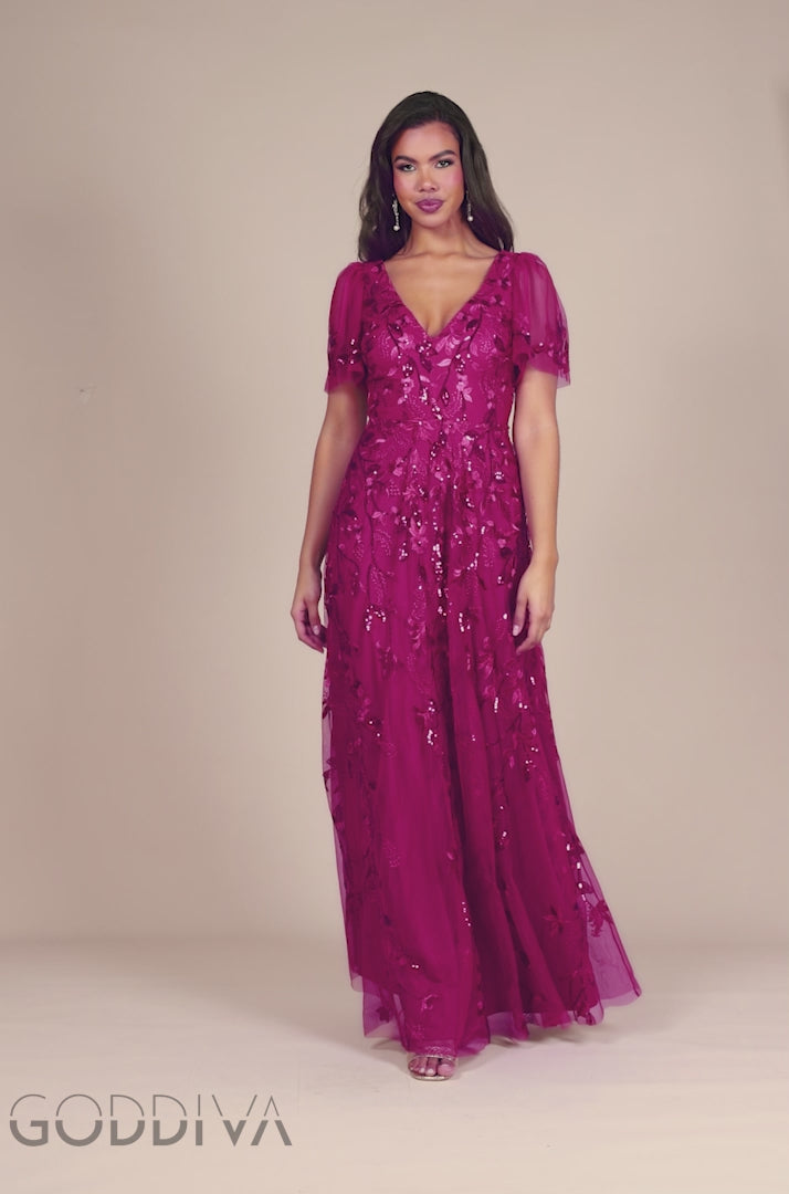 Flared Sleeve Embroidered Maxi Dress - Magenta DR3279A