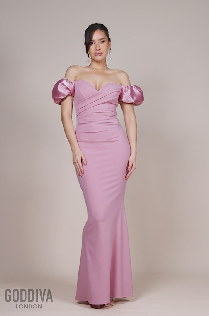 Puffy Satin  Sleeve Scuba Maxi Dress - Blush Pink DR4622