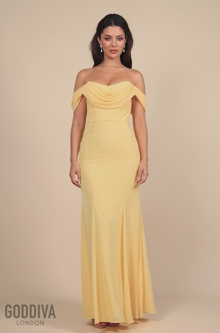 Chiffon Bardot Cowl Neck Maxi Dress - Lemon DR2781A