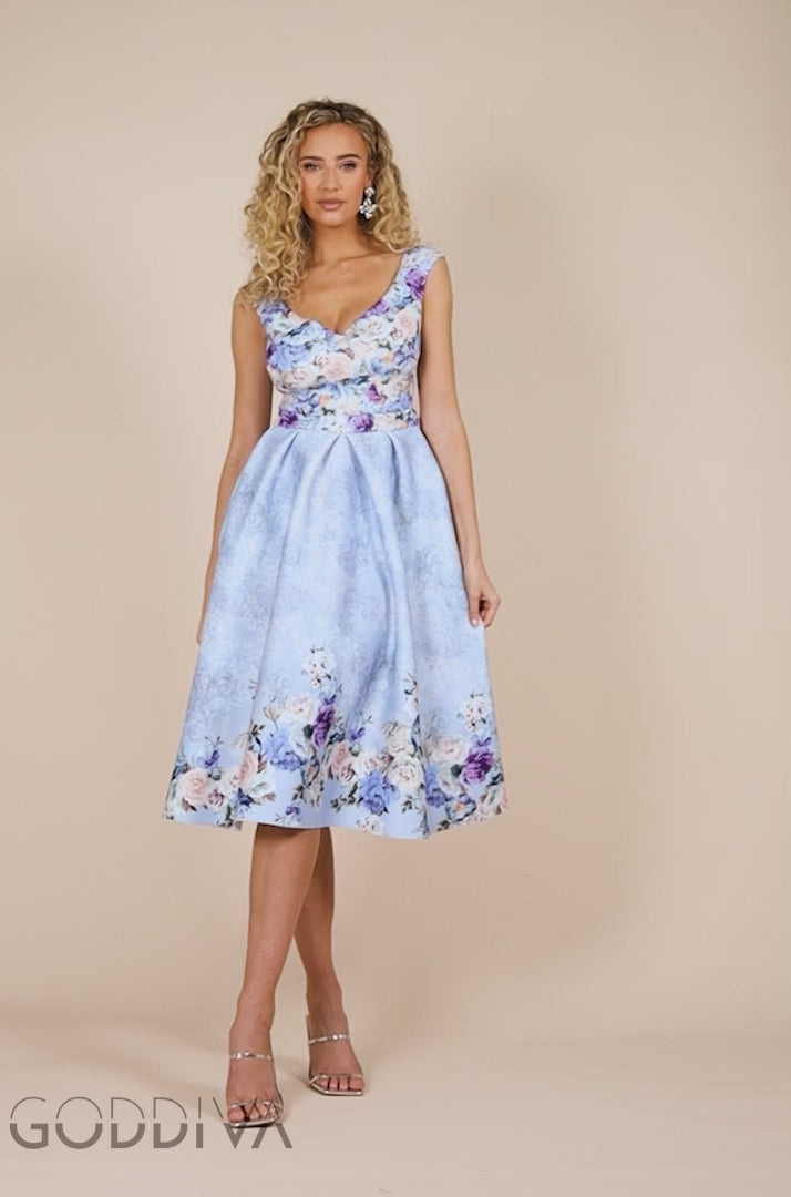 Sweetheart Floral Midi Dress - Powder Blue DR3207