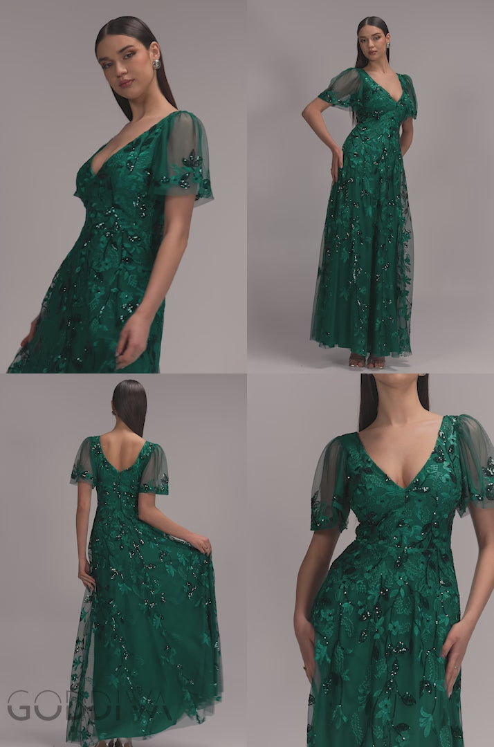 sachin and babi light blue dress Flared Sleeve Embroidered Maxi Dress - Emerald Green