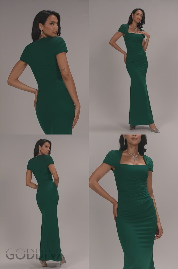 Pleated Asymmetric Bodice  Mermaid Maxi Dress - Emerald Green DR5277