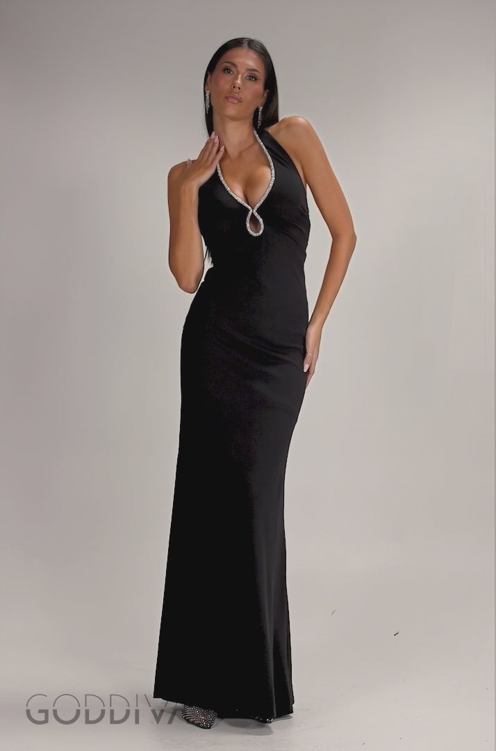 Diamond Open Back Halter Neck Maxi Dress - Black DR5112