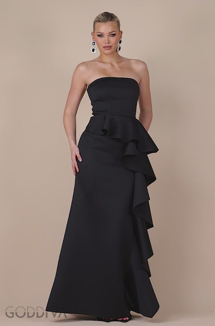 Boobtube Peplum  Waterfall Frill Maxi Dress - Black DR4738