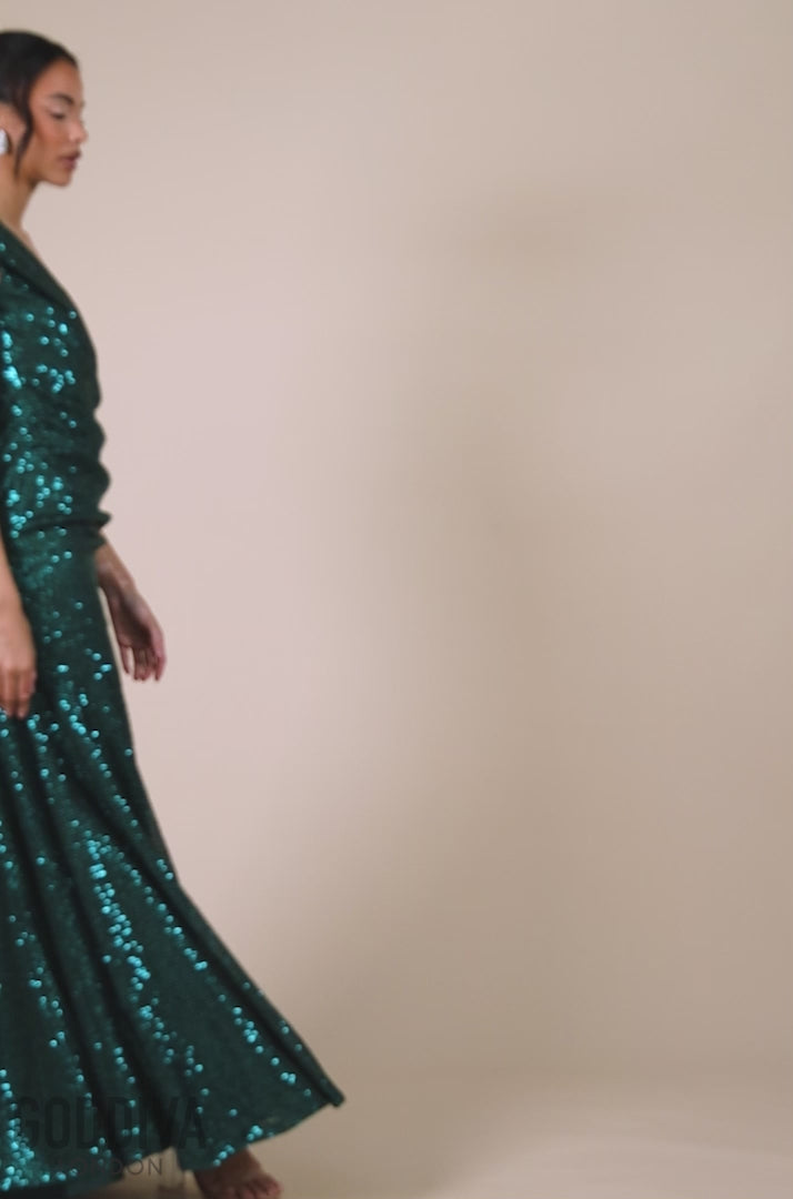 Bardot Sequin Pleated Maxi Dress - Emerald Green DR3643A