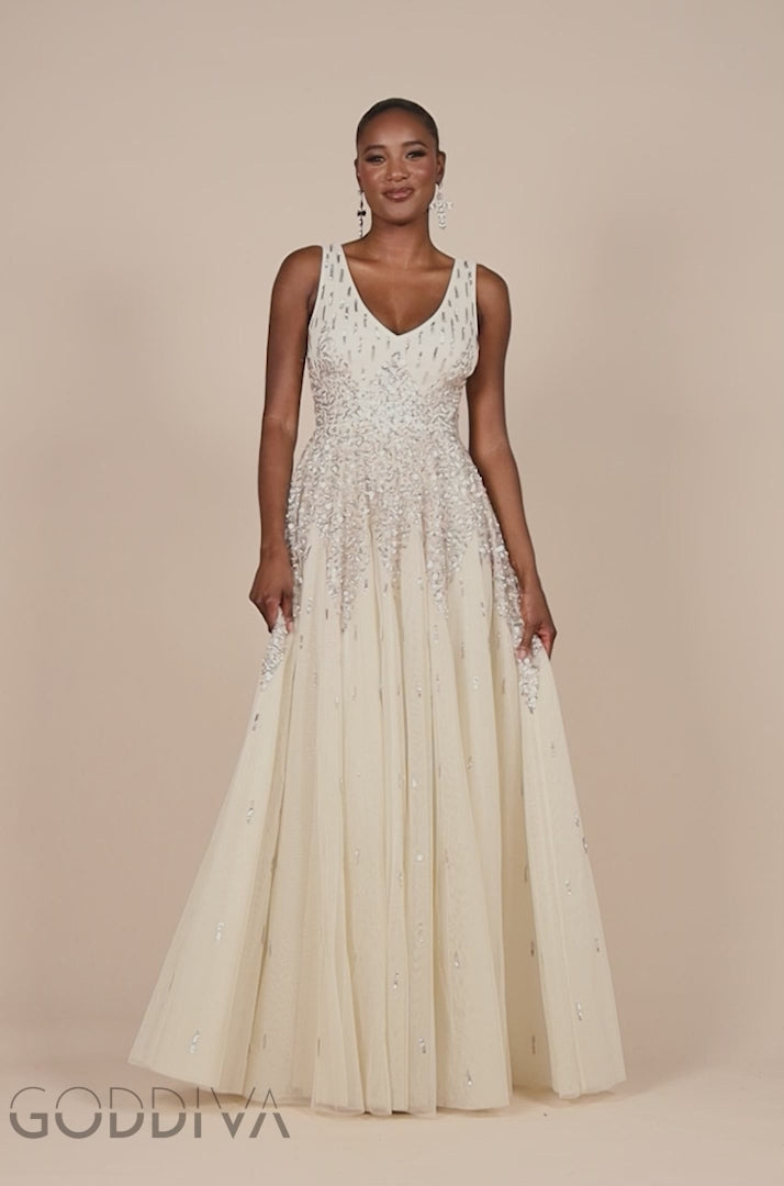 Sunray Sequin A-Line Sleeveless Maxi Dress - Ivory DR2882