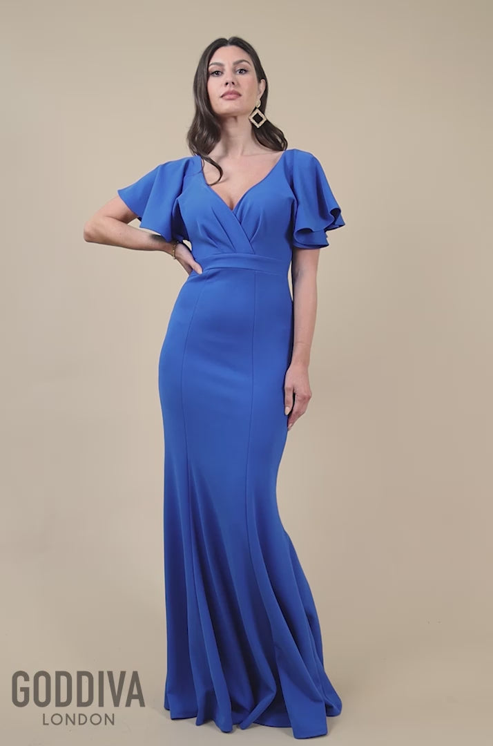 Flared Sleeve Front Wrap Maxi Dress - Royal Blue DR3997