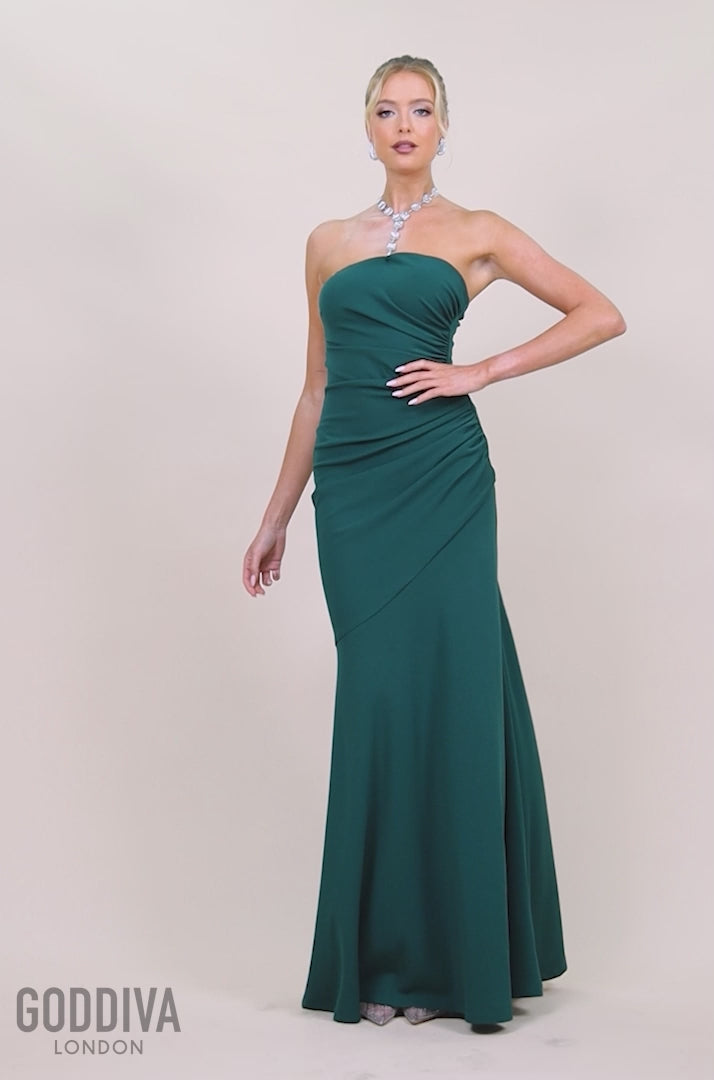 Scuba Crepe Bandeau Maxi With Diamante Necklace - Emerald Green DR4271