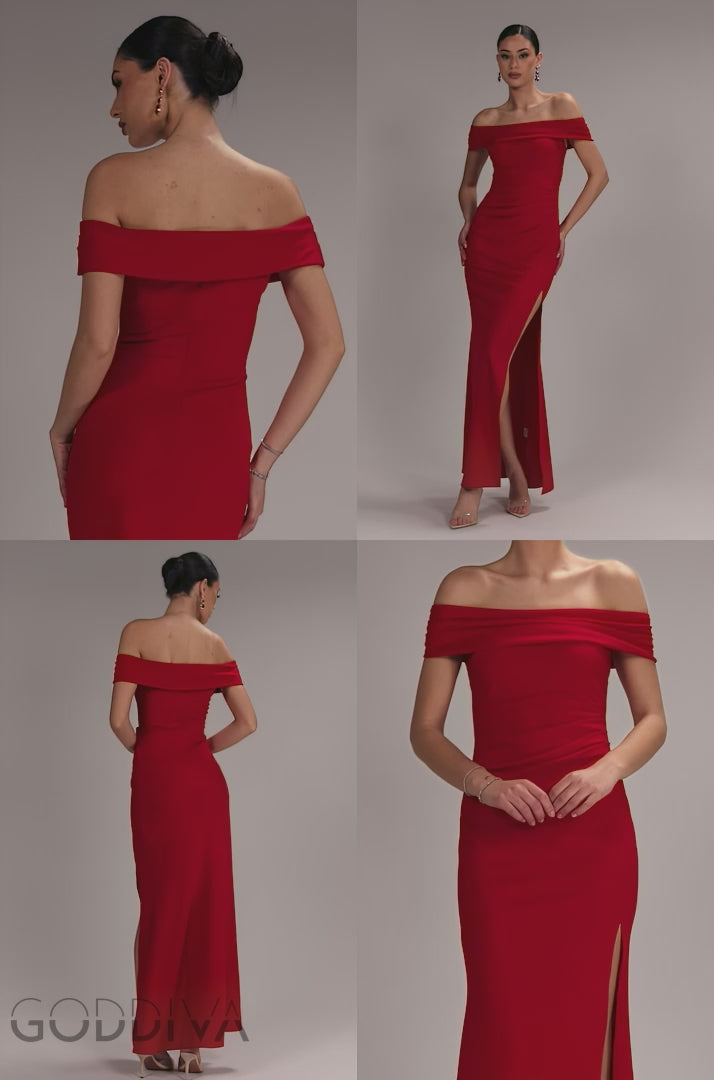 Off The Shoulder Maxi Dress With Split - Red DR1878