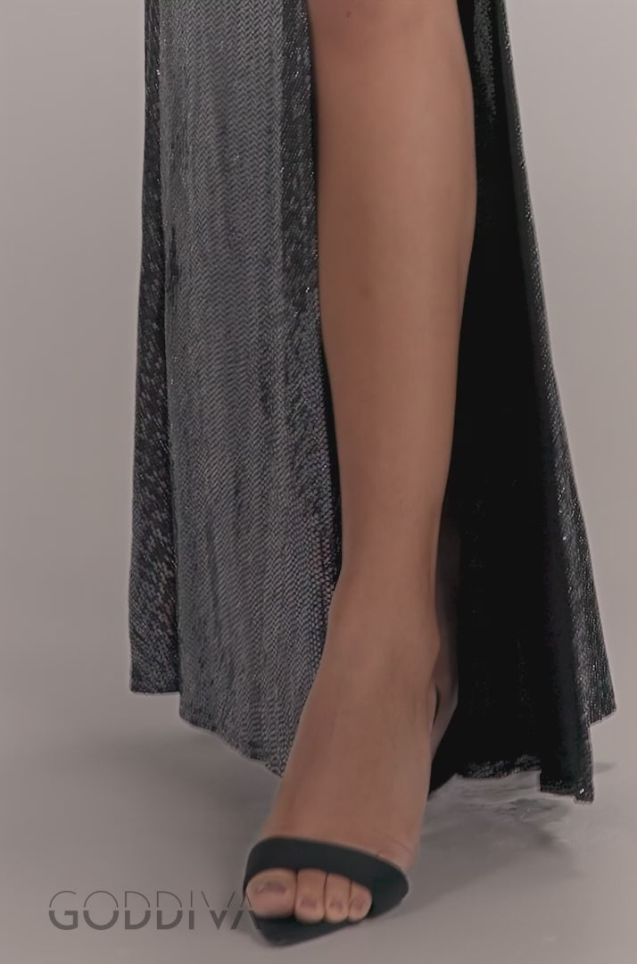 Asymmetric One Shoulder Front Split Sequin Maxi Dress - Black Multi DR5331