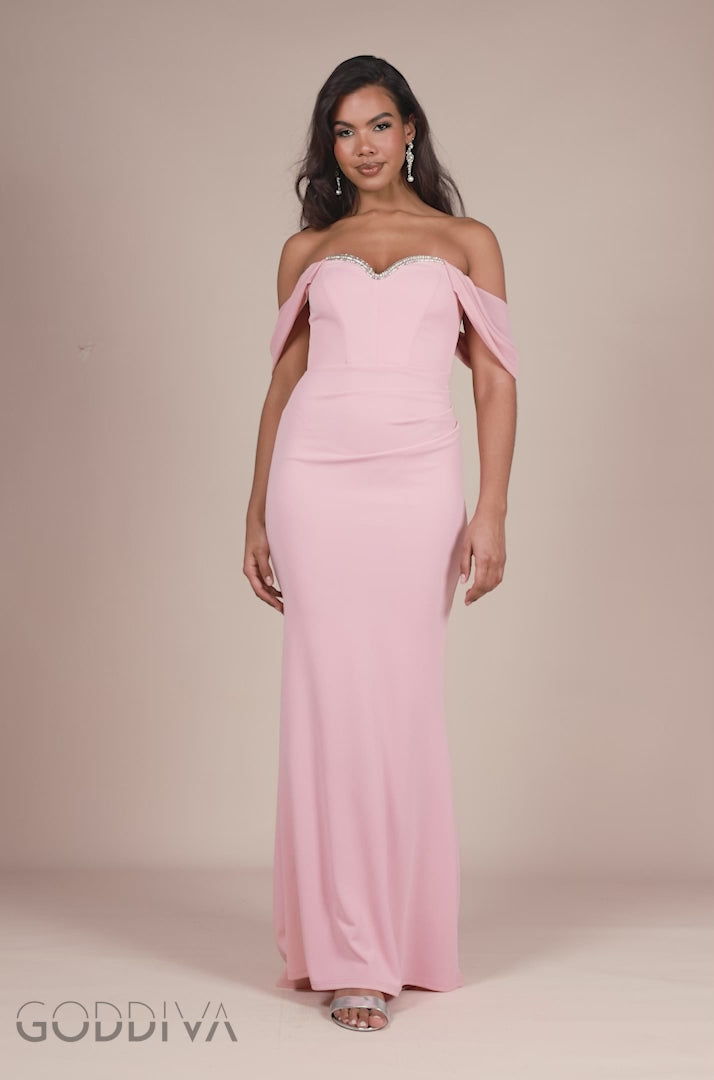 Off The Shoulder Draped Sleeve Maxi Dress With Diamante Neckline - Blush Pink DR4588