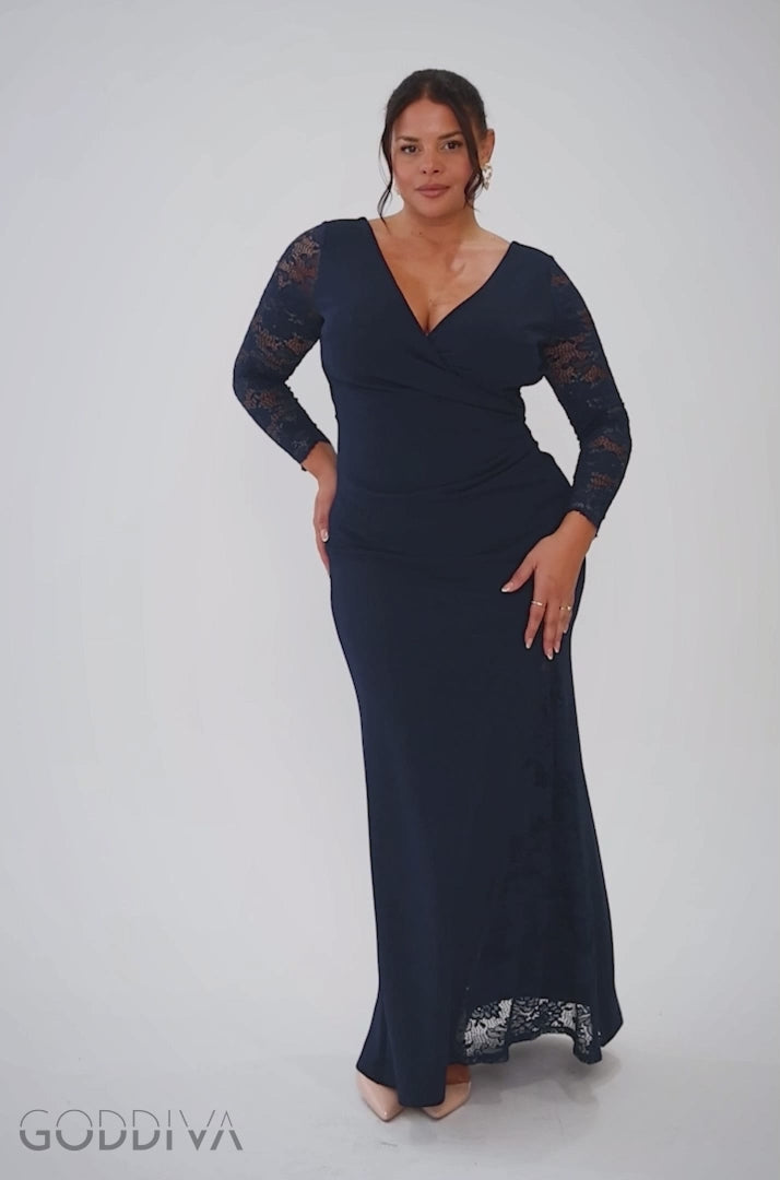 Scuba & Lace Wrap Maxi Dress - Navy Blue DR4366PLUS