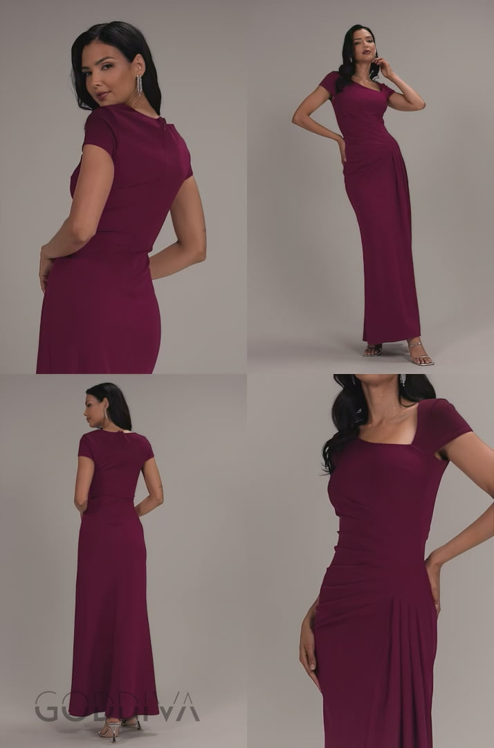 Cap Sleeve Pleated Asymmetric Maxi Dress - Plum DR5115