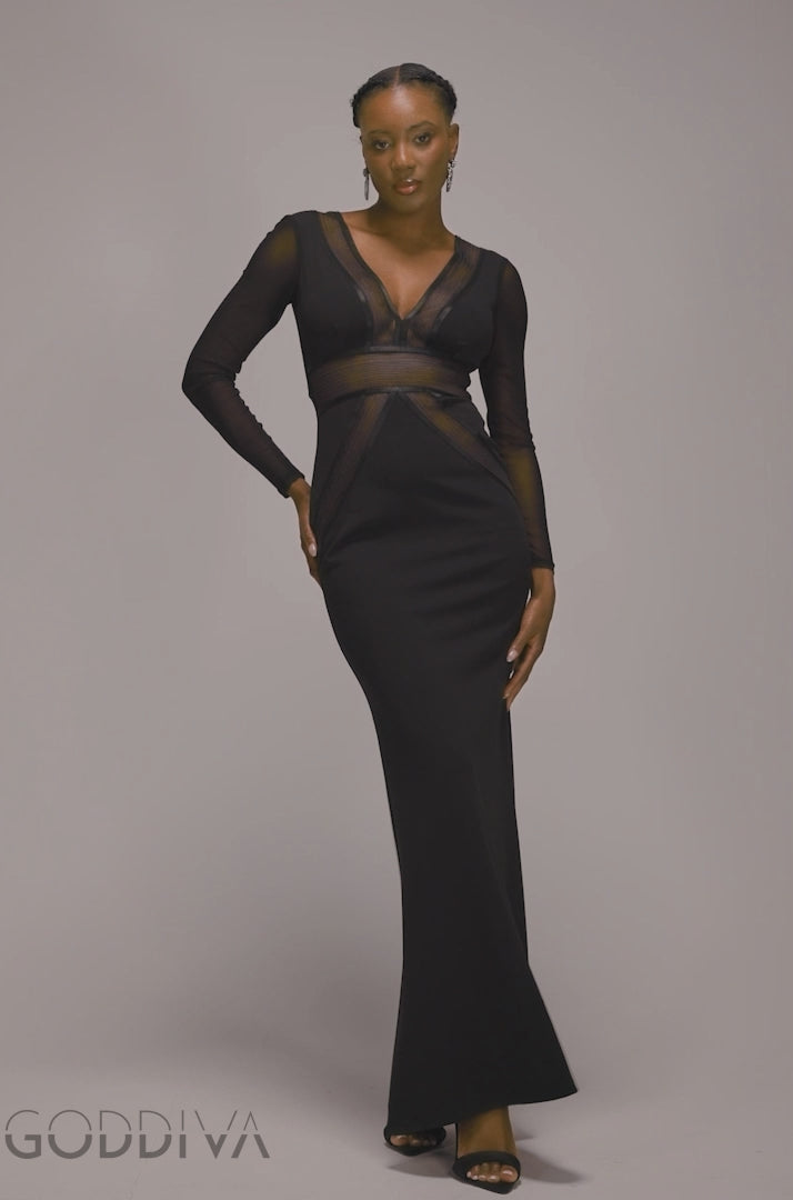 Front Crossover Lurex Split Maxi Dress - Black DR4631