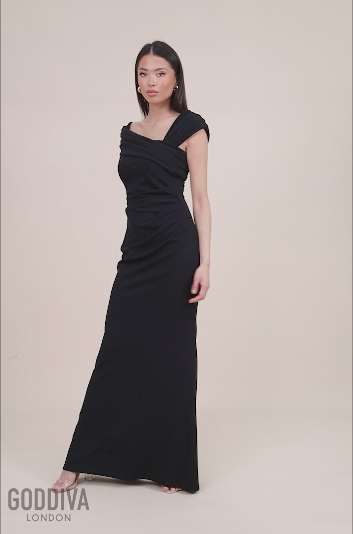 One Shoulder Evening Maxi Dress - Black DR3231