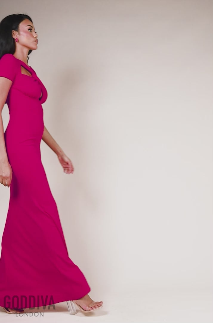 Scuba Crepe Twist Cutout Maxi Dress - Hot Pink DR4374